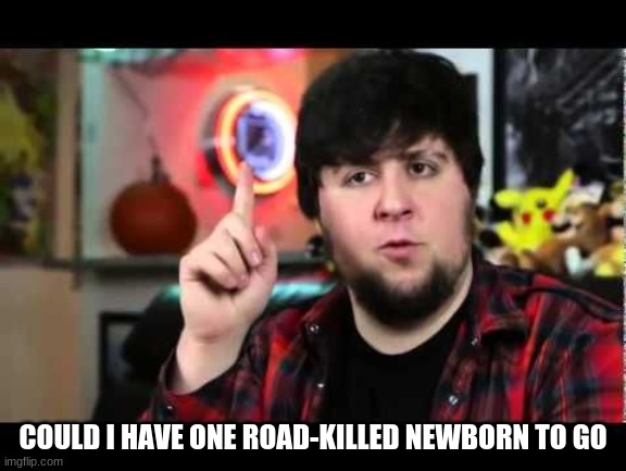 JonTron I have several questions | COULD I HAVE ONE ROAD-KILLED NEWBORN TO GO | image tagged in jontron i have several questions | made w/ Imgflip meme maker