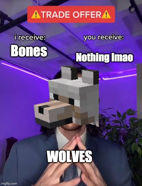 Trade Offer | Nothing lmao; Bones; WOLVES | image tagged in trade offer,memes,funny,minecraft | made w/ Imgflip meme maker