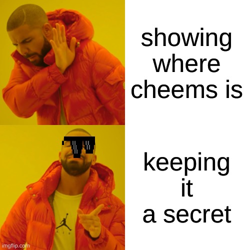 Drake Hotline Bling Meme | showing where cheems is keeping it a secret | image tagged in memes,drake hotline bling | made w/ Imgflip meme maker
