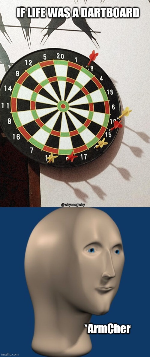 If life was a... | IF LIFE WAS A DARTBOARD; @whyanujjwhy; *ArmCher | image tagged in meme man | made w/ Imgflip meme maker