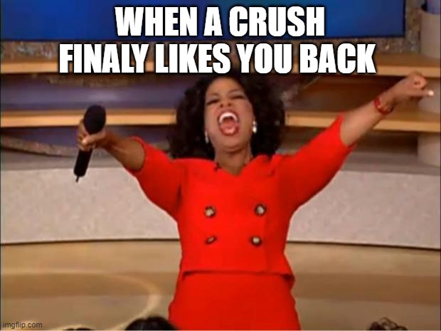 Oprah You Get A | WHEN A CRUSH FINALY LIKES YOU BACK | image tagged in memes,oprah you get a | made w/ Imgflip meme maker