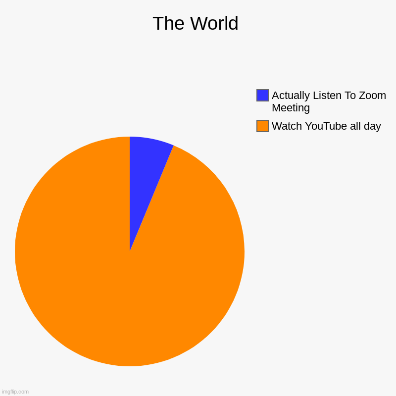 The World | The World | Watch YouTube all day, Actually Listen To Zoom Meeting | image tagged in charts,pie charts | made w/ Imgflip chart maker