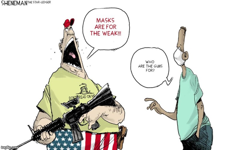 A two sided political cartoon, leave comments and opinions below. | image tagged in guns,facemask,american politics,political meme,opinions | made w/ Imgflip meme maker