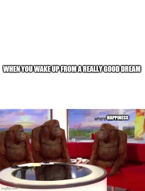 WHEN YOU WAKE UP FROM A REALLY GOOD DREAM; HAPPINESS | image tagged in blank white template,where banana | made w/ Imgflip meme maker