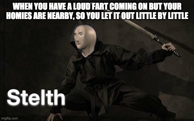 idk about you, but i do that all the time | WHEN YOU HAVE A LOUD FART COMING ON BUT YOUR HOMIES ARE NEARBY, SO YOU LET IT OUT LITTLE BY LITTLE | image tagged in stelth | made w/ Imgflip meme maker