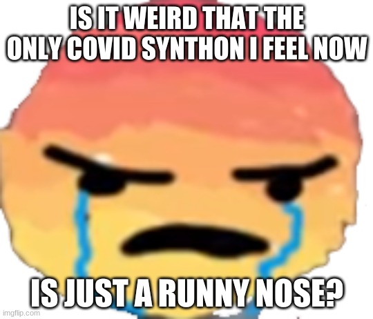 I got tested yesterday so there's no way it should've gone away that fast | IS IT WEIRD THAT THE ONLY COVID SYNTHON I FEEL NOW; IS JUST A RUNNY NOSE? | image tagged in urjustjealous | made w/ Imgflip meme maker