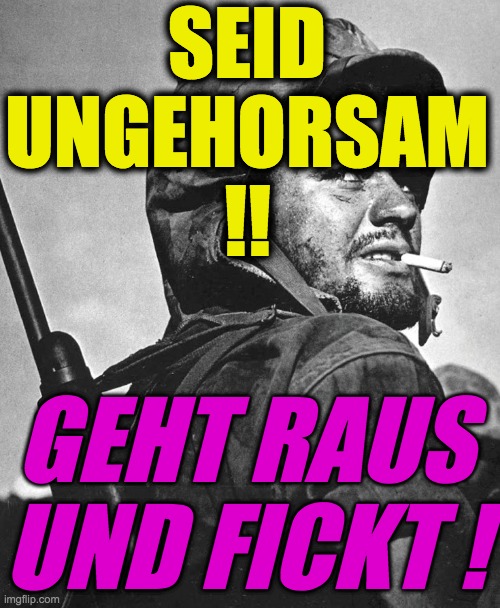Badass Vagelis | SEID UNGEHORSAM !! GEHT RAUS UND FICKT ! | image tagged in badass vagelis | made w/ Imgflip meme maker