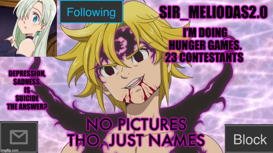 I hope I get to do this | I’M DOING HUNGER GAMES. 23 CONTESTANTS; NO PICTURES THO, JUST NAMES | image tagged in sir_meliodas2 0 announcement template,disney killed star wars,star wars kills disney | made w/ Imgflip meme maker