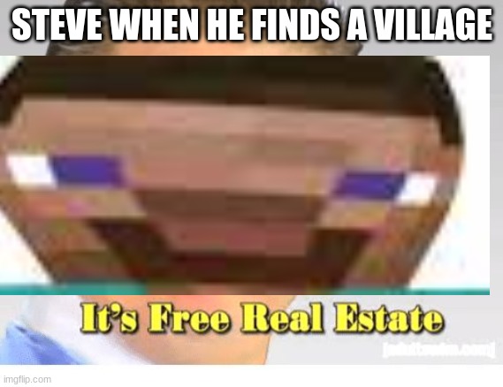 My village now | STEVE WHEN HE FINDS A VILLAGE | image tagged in minecraft,funny,meme,gaming,warped,its free real estate | made w/ Imgflip meme maker