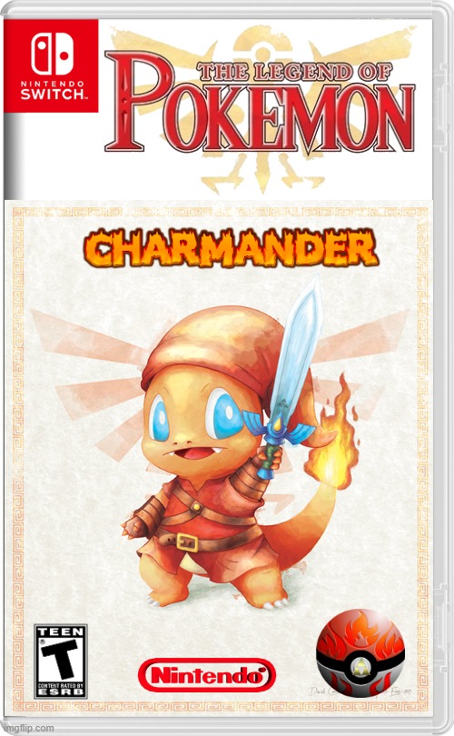 TLOP: CHARMANDER | image tagged in the legend of zelda,pokemon,link,charmander,nintendo switch,fake switch games | made w/ Imgflip meme maker