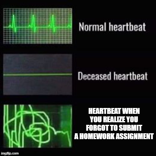 May god forgive you | HEARTBEAT WHEN YOU REALIZE YOU FORGOT TO SUBMIT A HOMEWORK ASSIGNMENT | image tagged in heartbeat comparisons,memes,school,homework,forgot | made w/ Imgflip meme maker