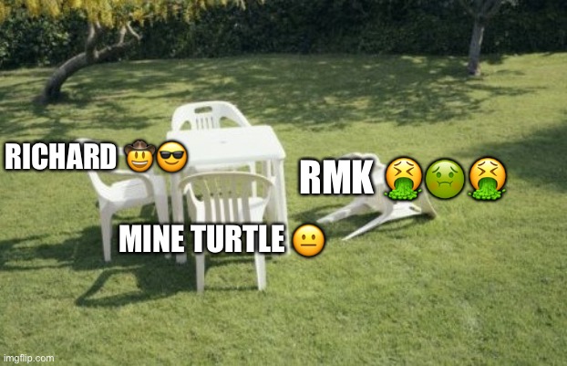 Ha lol | RMK 🤮🤢🤮; RICHARD 🤠😎; MINE TURTLE 😐 | image tagged in memes,we will rebuild | made w/ Imgflip meme maker