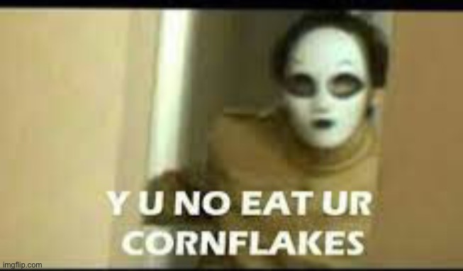 Y U NO EAT YOUR CORNFLAKES | image tagged in y u no eat your cornflakes | made w/ Imgflip meme maker
