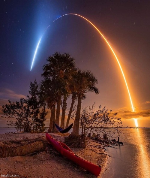 SpaceX launch -seen from Indian River, Florida.  Photo credit: @alexhbrock | image tagged in spacex,launch,florida,awesome pic | made w/ Imgflip meme maker