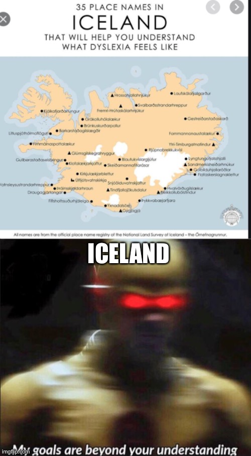 Iceland | ICELAND | image tagged in my goals are beyond your understanding,iceland | made w/ Imgflip meme maker