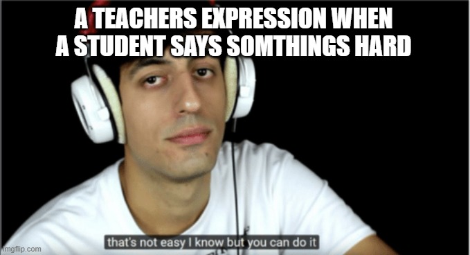  A TEACHERS EXPRESSION WHEN A STUDENT SAYS SOMTHINGS HARD | image tagged in davie504 that's not easy i know but you can do it | made w/ Imgflip meme maker