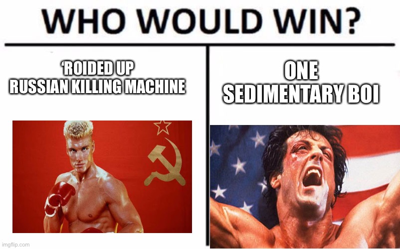 It’s not about how hard you can hit, it’s about how hard you can get hit and keep going | ‘ROIDED UP RUSSIAN KILLING MACHINE; ONE SEDIMENTARY BOI | image tagged in memes,who would win | made w/ Imgflip meme maker