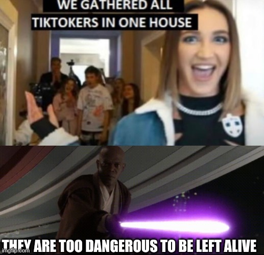 They are too dangerous to be left alive. | THEY ARE TOO DANGEROUS TO BE LEFT ALIVE | image tagged in we gathered all tiktokers in one house,memes | made w/ Imgflip meme maker