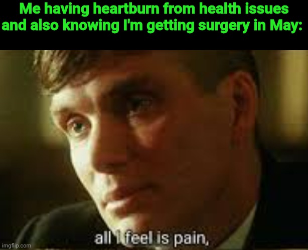 Pain | Me having heartburn from health issues and also knowing I'm getting surgery in May: | image tagged in pain | made w/ Imgflip meme maker