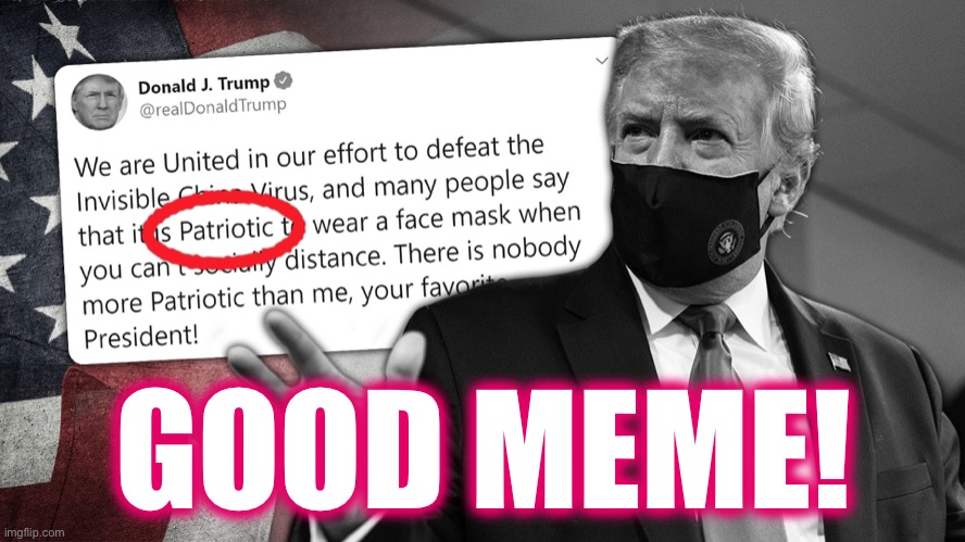 Eyyyy | GOOD MEME! | image tagged in trump face mask tweet patriotic | made w/ Imgflip meme maker
