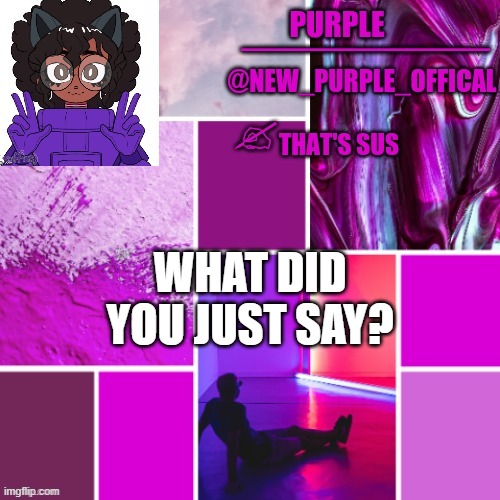 New_Purple_Official Announcement Template | WHAT DID YOU JUST SAY? | image tagged in new_purple_official announcement template | made w/ Imgflip meme maker