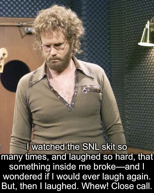 I watched the SNL skit so many times, and laughed so hard, that something inside me broke—and I wondered if I would ever laugh again. But, t | made w/ Imgflip meme maker