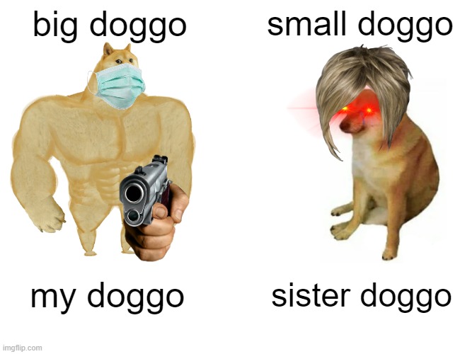 Buff Doge vs. Cheems | big doggo; small doggo; my doggo; sister doggo | image tagged in memes,buff doge vs cheems | made w/ Imgflip meme maker