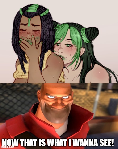 Stone Free and Kiss | NOW THAT IS WHAT I WANNA SEE! | image tagged in tf2 soldier smiling,lgbtq,anime,jojo's bizarre adventure,jolymes,rule 34 | made w/ Imgflip meme maker