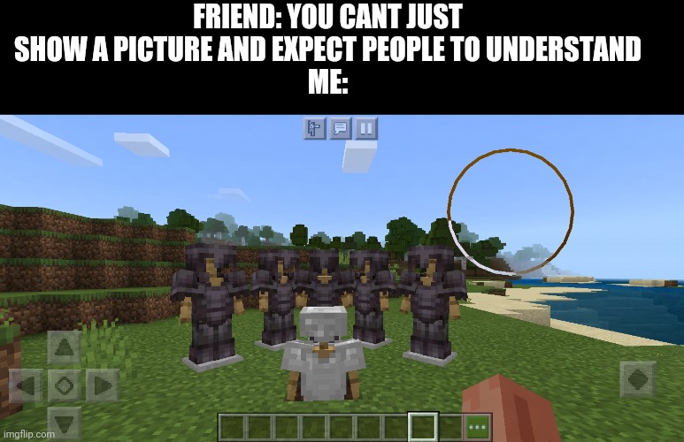 yea | FRIEND: YOU CANT JUST SHOW A PICTURE AND EXPECT PEOPLE TO UNDERSTAND
ME: | image tagged in funny,memes,new template | made w/ Imgflip meme maker