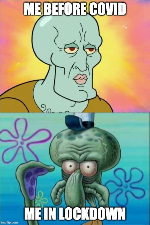 Squidward | ME BEFORE COVID; ME IN LOCKDOWN | image tagged in memes,squidward | made w/ Imgflip meme maker