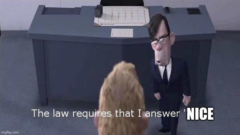 The Law Requires | NICE | image tagged in the law requires | made w/ Imgflip meme maker