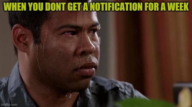 hmmmmm | WHEN YOU DONT GET A NOTIFICATION FOR A WEEK | image tagged in sweating bullets | made w/ Imgflip meme maker