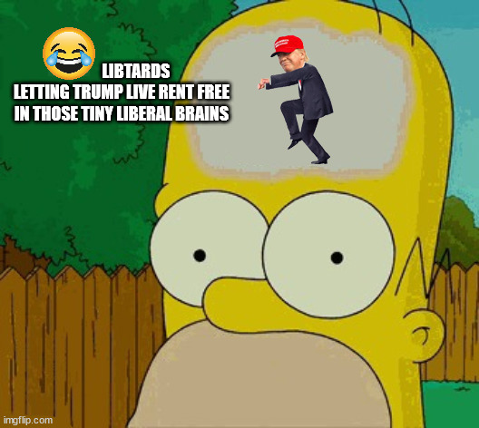 LOL the libtards can't quit thinking about Trump | LIBTARDS LETTING TRUMP LIVE RENT FREE IN THOSE TINY LIBERAL BRAINS | image tagged in trump,stupid liberals,triggered liberal | made w/ Imgflip meme maker