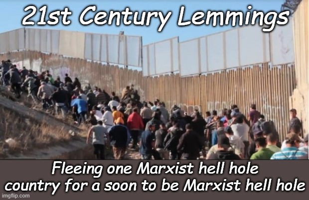 Welcome to Amerika, where DemoKKKrats are waiting to treat you as badly as they treat every minority! | 21st Century Lemmings; Fleeing one Marxist hell hole country for a soon to be Marxist hell hole | image tagged in illegal immigrants | made w/ Imgflip meme maker