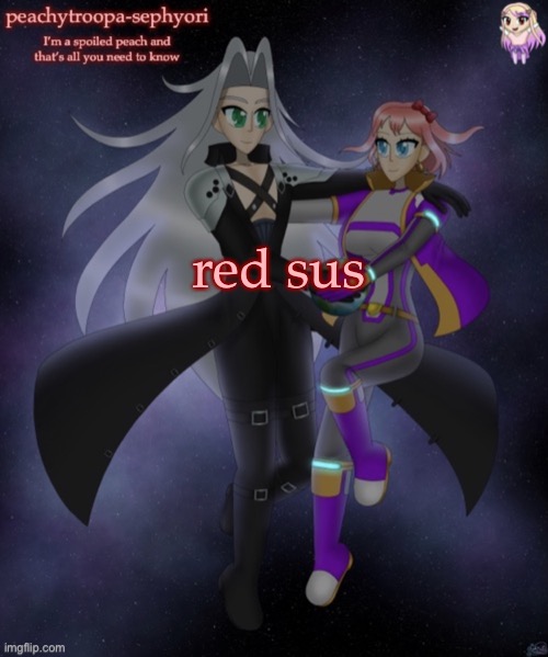 red sus | image tagged in sayori and sephiroth | made w/ Imgflip meme maker