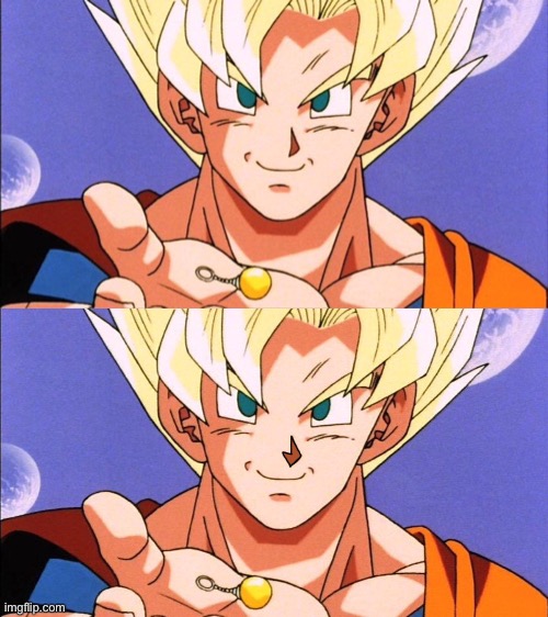 edit on goku's nose | image tagged in goku,dbz,oh wow are you actually reading these tags | made w/ Imgflip meme maker