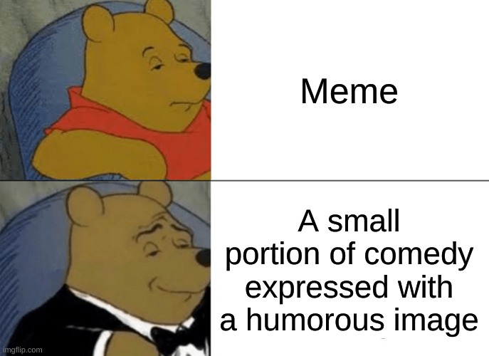 Tuxedo Winnie The Pooh | Meme; A small portion of comedy expressed with a humorous image | image tagged in memes,tuxedo winnie the pooh | made w/ Imgflip meme maker