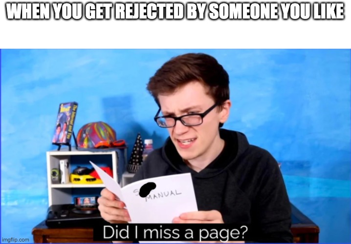 Did I miss a page? | WHEN YOU GET REJECTED BY SOMEONE YOU LIKE | image tagged in did i miss a page | made w/ Imgflip meme maker