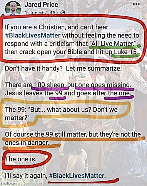 Good biblical explanation. | image tagged in black lives matter luke 15 | made w/ Imgflip meme maker