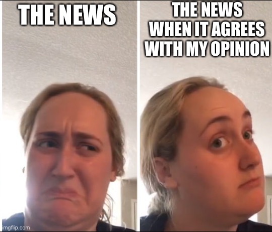 Kombucha Girl | THE NEWS WHEN IT AGREES WITH MY OPINION; THE NEWS | image tagged in kombucha girl | made w/ Imgflip meme maker