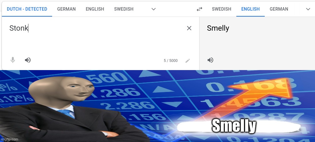 smelly??!?!??! | Smelly | image tagged in google translate,stonks,smelly | made w/ Imgflip meme maker