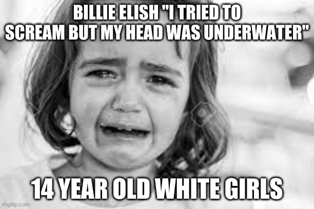 Billie EYlish | BILLIE ELISH "I TRIED TO SCREAM BUT MY HEAD WAS UNDERWATER"; 14-YEAR-OLD WHITE GIRLS | image tagged in memes | made w/ Imgflip meme maker