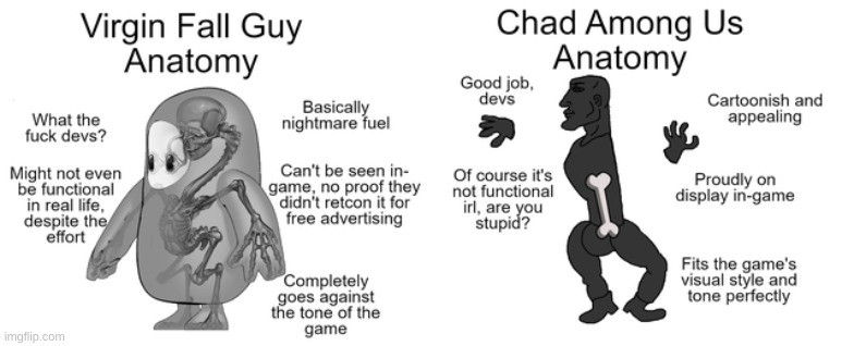 yes | image tagged in memes,fall guys,among us,anatomy,virgin vs chad | made w/ Imgflip meme maker