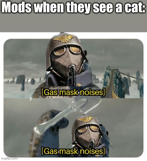 Gas Mask noises | Mods when they see a cat: | image tagged in gas mask noises | made w/ Imgflip meme maker