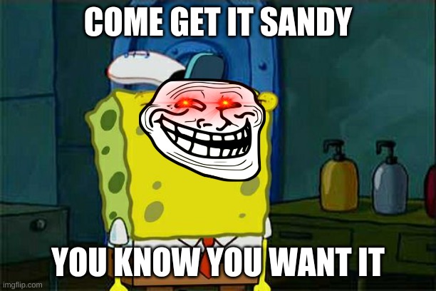 Don't You Squidward Meme | COME GET IT SANDY; YOU KNOW YOU WANT IT | image tagged in memes,don't you squidward | made w/ Imgflip meme maker