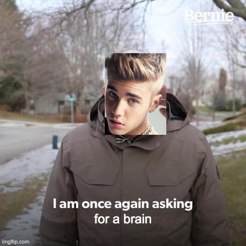 Justin Bieber am I right? | for a brain | image tagged in memes,bernie i am once again asking for your support | made w/ Imgflip meme maker