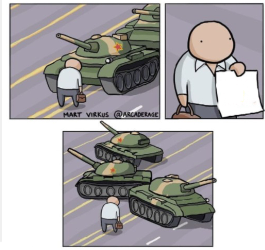 High Quality Guy holding paper to tanks Blank Meme Template