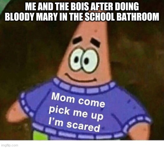 it got spooky | ME AND THE BOIS AFTER DOING BLOODY MARY IN THE SCHOOL BATHROOM | image tagged in mom pick me up i'm scared | made w/ Imgflip meme maker