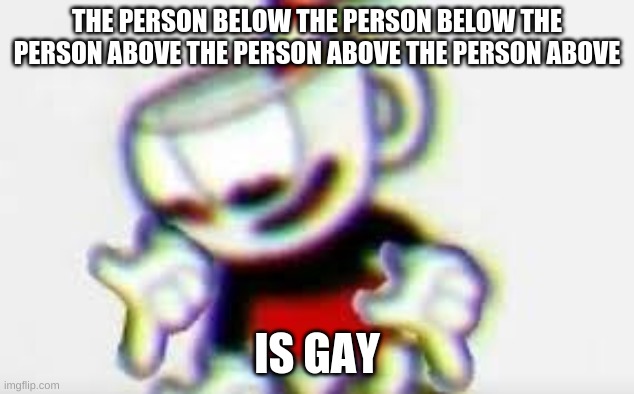 The Person Below is... | THE PERSON BELOW THE PERSON BELOW THE PERSON ABOVE THE PERSON ABOVE THE PERSON ABOVE; IS GAY | image tagged in the person below is | made w/ Imgflip meme maker
