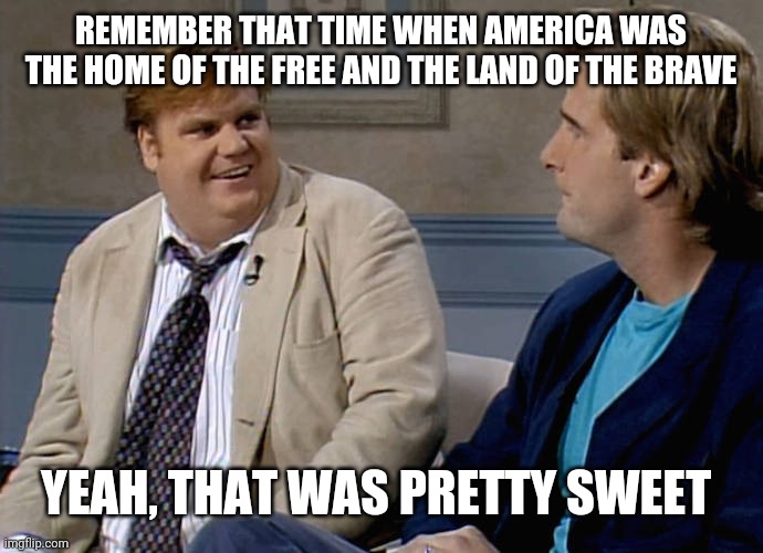 Remember that time |  REMEMBER THAT TIME WHEN AMERICA WAS THE HOME OF THE FREE AND THE LAND OF THE BRAVE; YEAH, THAT WAS PRETTY SWEET | image tagged in remember that time | made w/ Imgflip meme maker